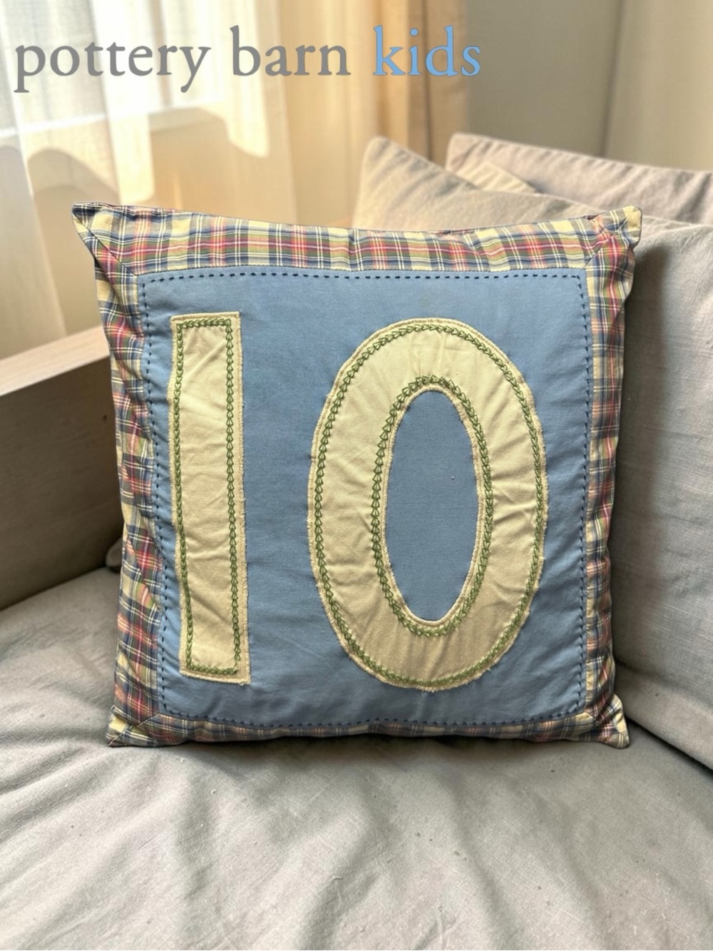 Pottery Barn Kids Throw Pillow - Plaid ‘10’